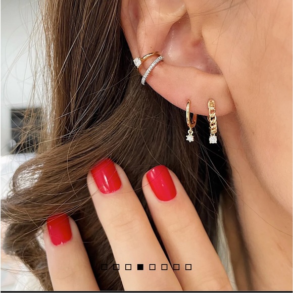 Ring Concierge Chain Diamond Drop Huggies - Picture 3 of 9